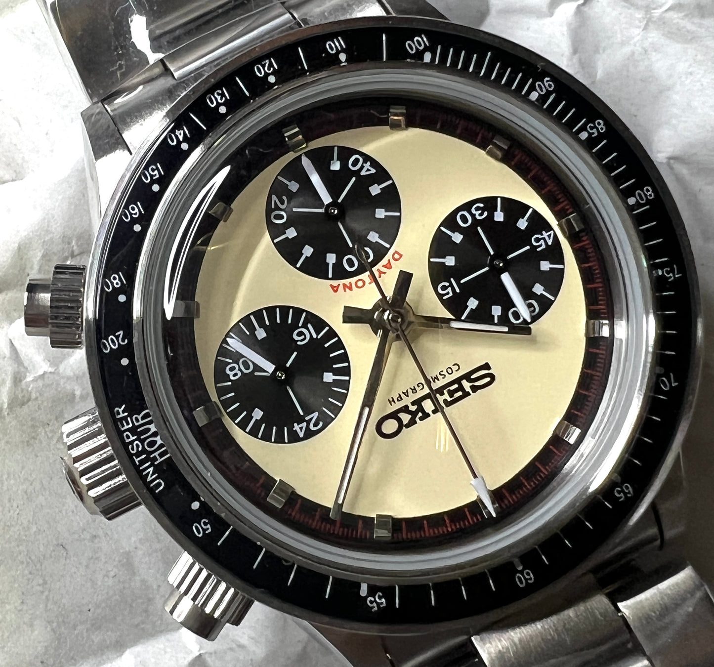 Seiko Mod|COSMO GRAPH DAYTONA 6241 homage model /Cream Color Dial/ 38mm