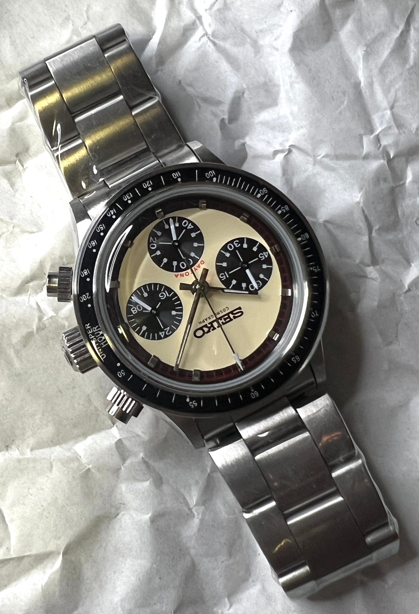 Seiko Mod|COSMO GRAPH DAYTONA 6241 homage model /Cream Color Dial/ 38mm